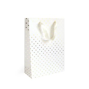 Kinkekott White Gold Dots L - 33x10x24cm